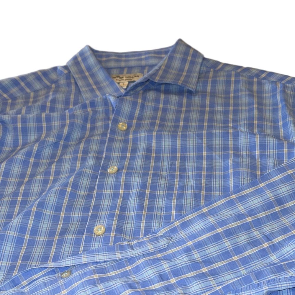 Peter Millar Mens Large Summer Comfort Light Blue Plaid Men's Shirt